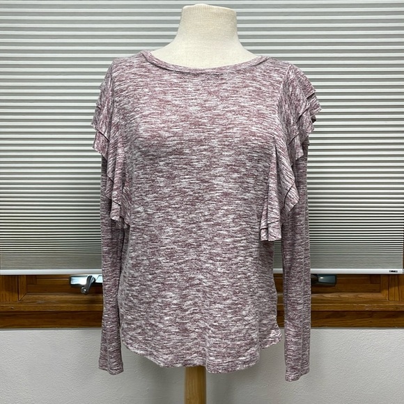 Maurices NWT Maroon Metallic Sparkle Long Flutter Sleeve Top Size Small - Picture 2 of 11